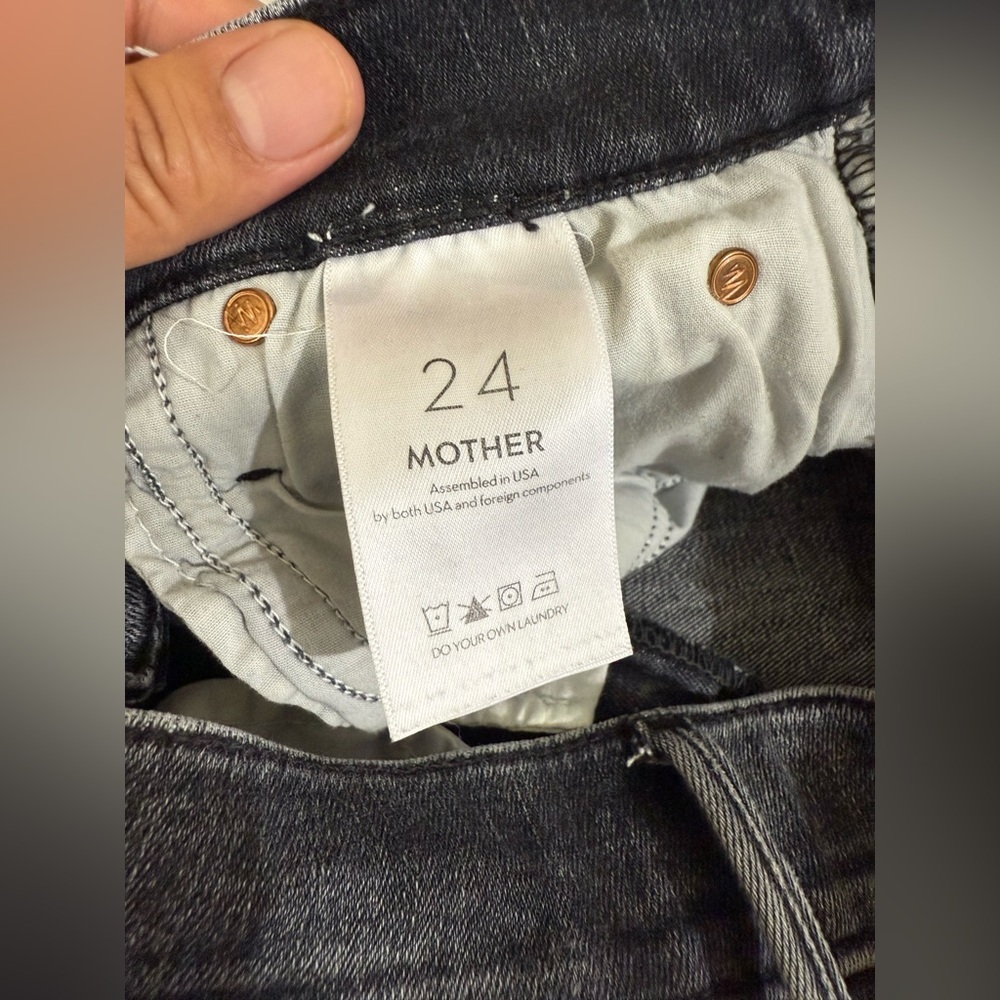 MOTHER Washed Charcoal Flare Jeans with Frayed Hem - Picture 2 of 5
